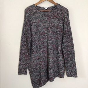 Pure Jill Wool/Cashmere/Cotton Asymmetric Sweater M Dropped Shoulders Side Slit